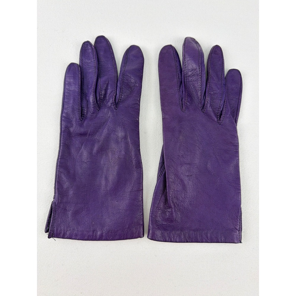 Aris Leather Gloves Womens M Purple Vintage Lined Formal Royal Core